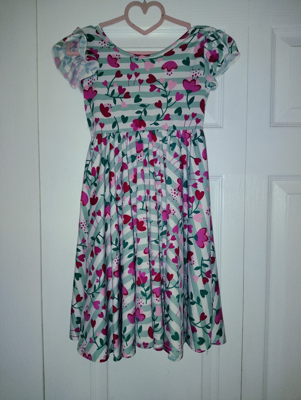 Dot Dot Smile Mint Green Floral Stripe Dress with Pink Accents